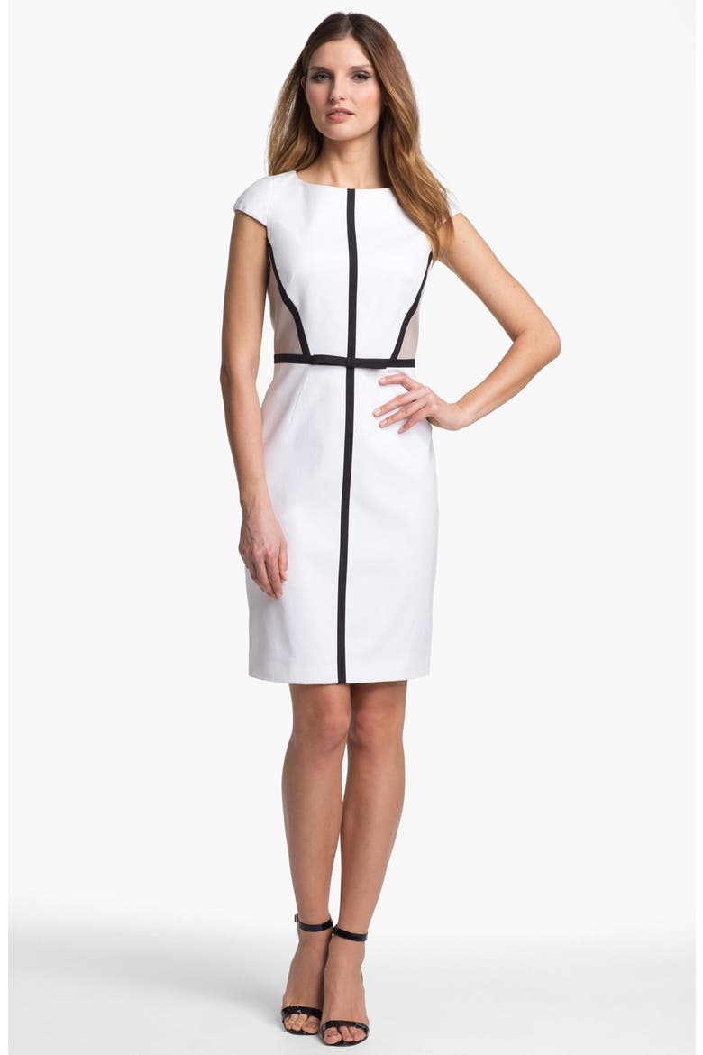 Colorblock Sheath Dress, Main, color, WHITE/ BLACK/ KHAKI