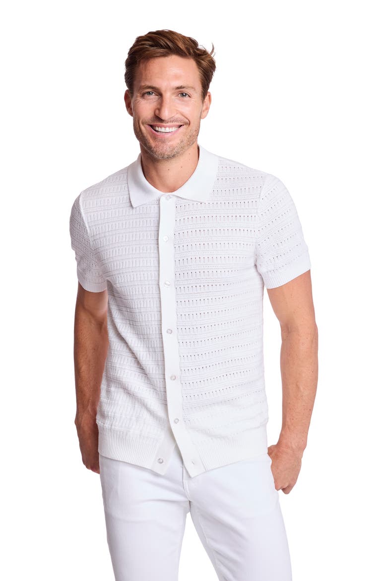 Trim Fit Geometric Knit Button-Up Polo, Alternate, color, WHITE LOTUS