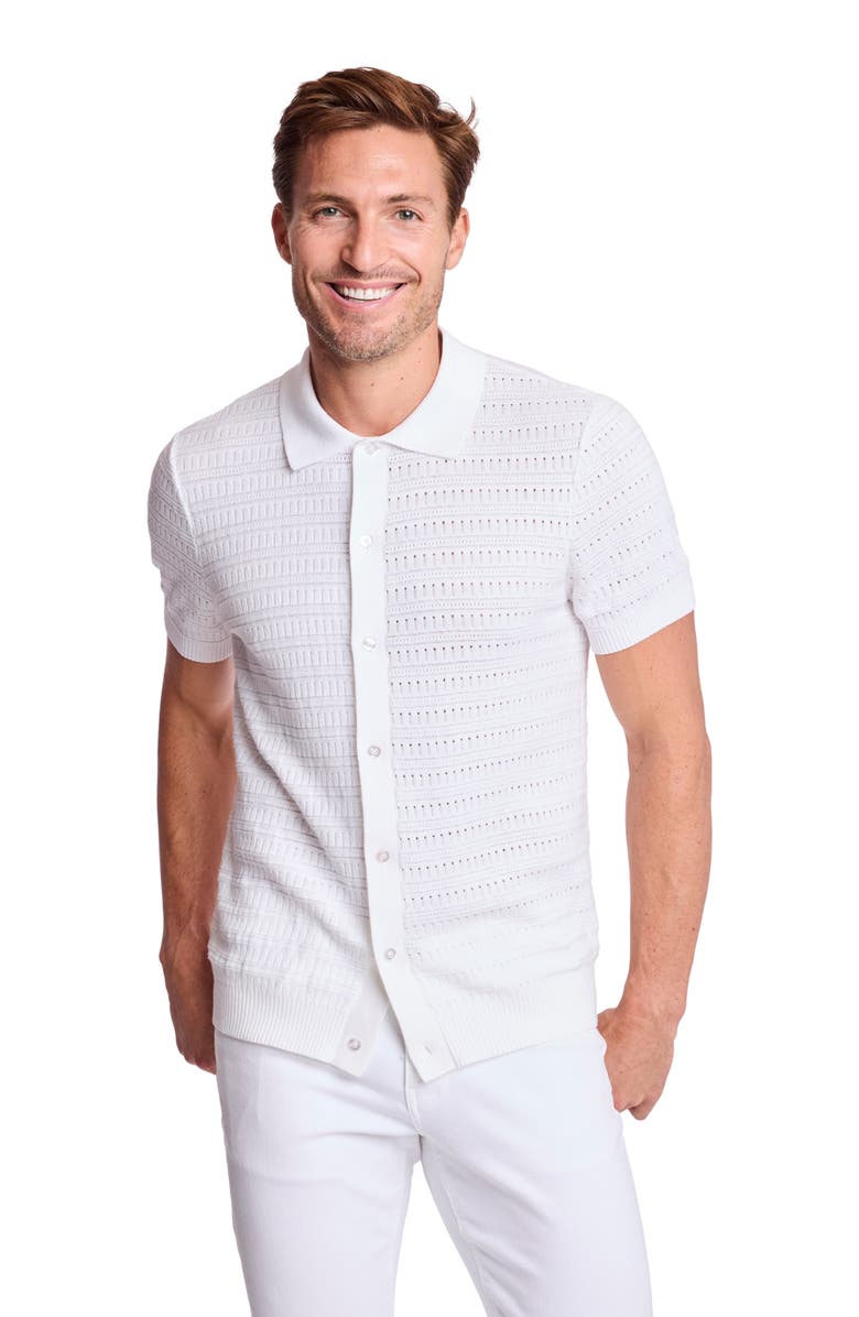 PAISLEY & GRAY Trim Fit Geometric Knit Button-Up Polo, Alternate, color, White Lotus