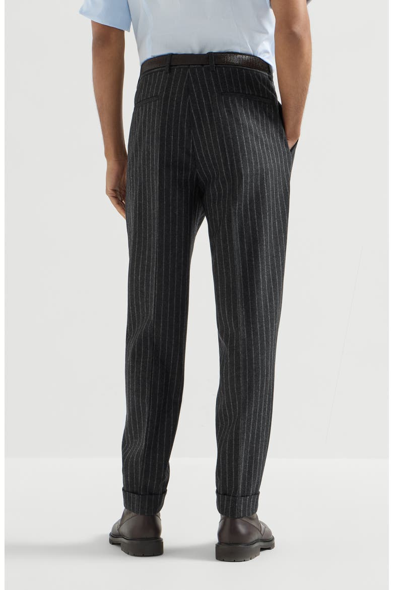 Virgin wool and cashmere chalk stripe flannel trousers with pleat, Alternate, color, Anthracite