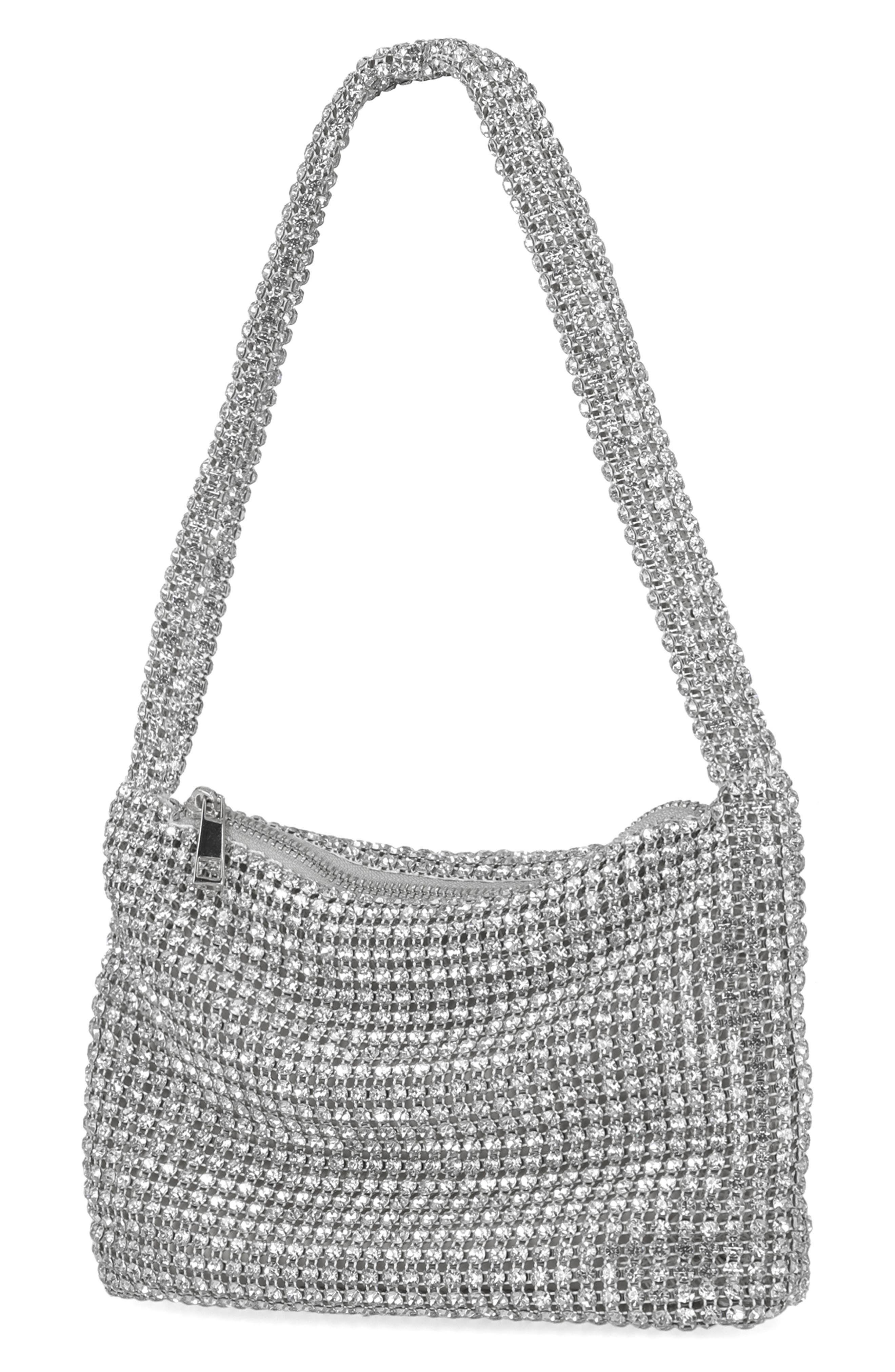 Jessica McClintock Fiona Rhinestone Embellished Shoulder Bag, Alternate, color, Silver