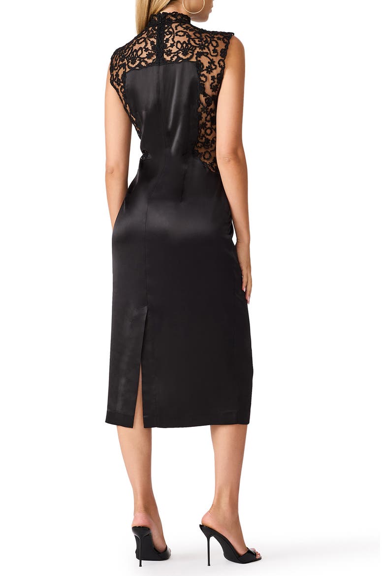 Maribella Lace Trim Satin Shift, Alternate, color, BLACK