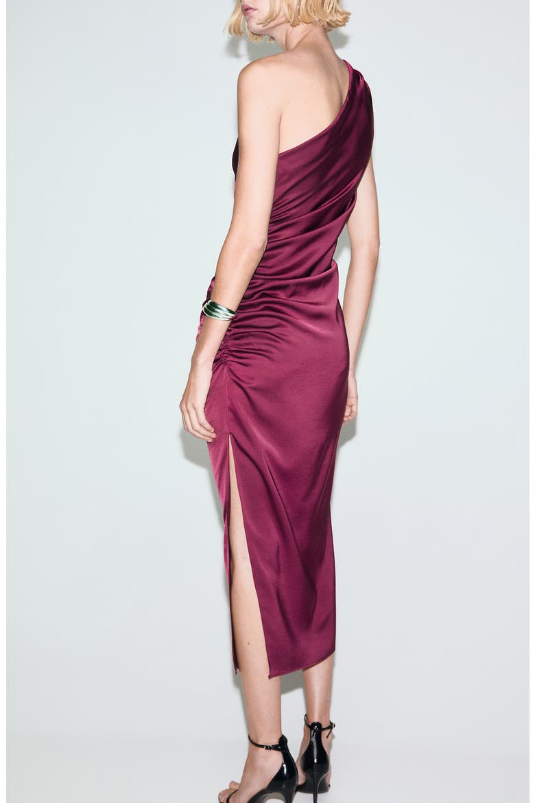 Ruched One-Shoulder Satin Maxi Dress, Alternate, color, FUCHSIA