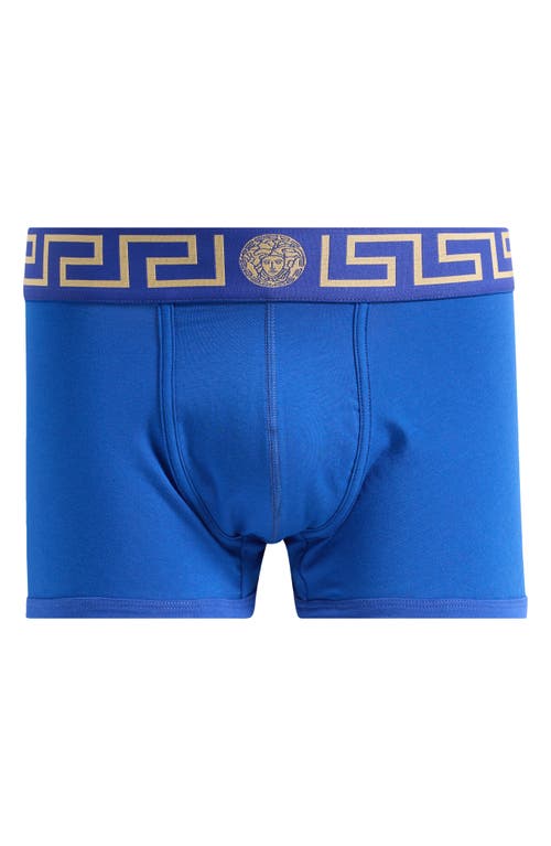 Versace Iconic Low-rise Stretch-cotton Trunks In Blue