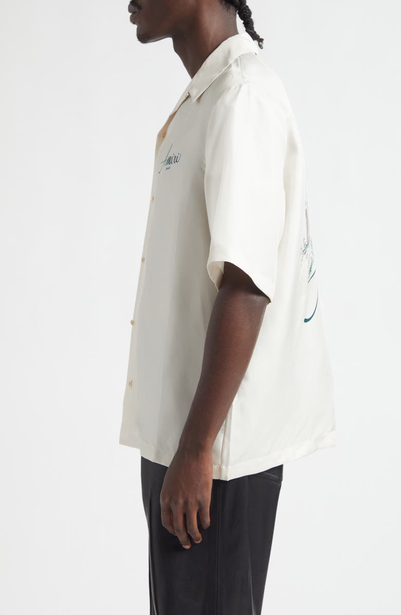 AMIRI Hotel Silk Bowling Shirt, Alternate, color, Alabaster