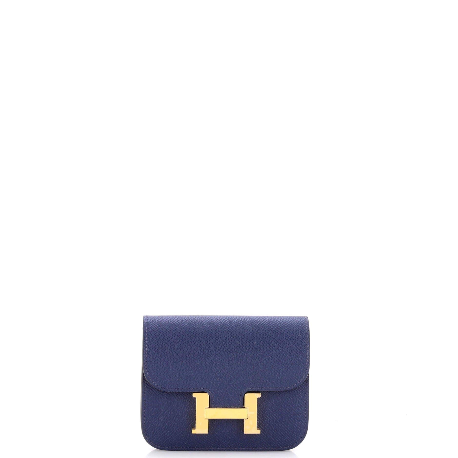 Pre-Owned Hermes Constance Slim Wallet Epsom, Main, color, Bleu Navy