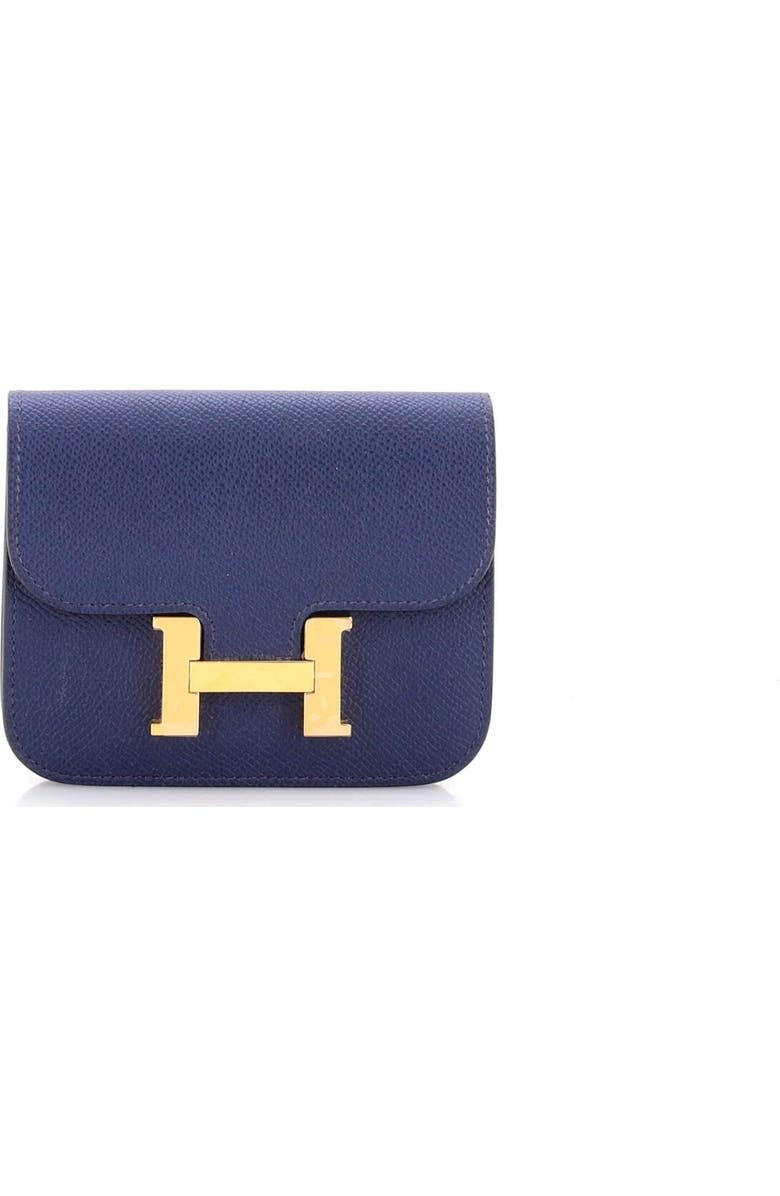 Pre-Owned Hermes Constance Slim Wallet Epsom, Main, color, Bleu Navy