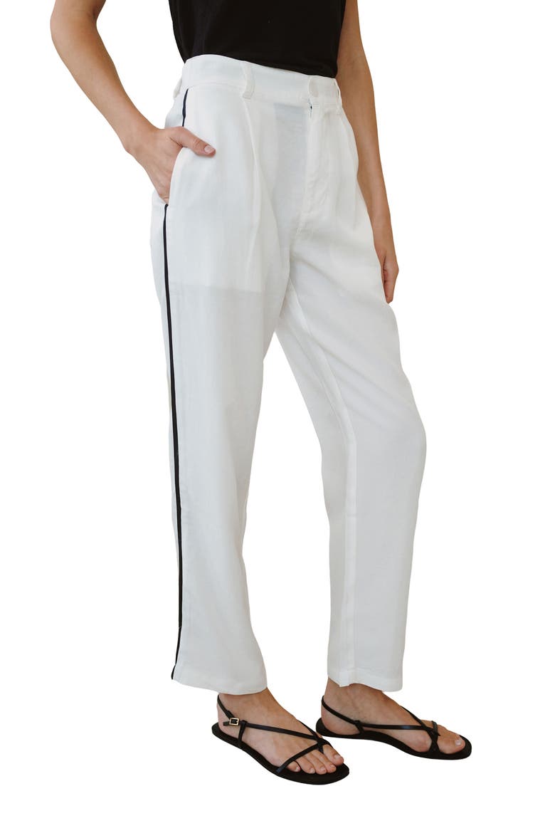 Piped High Waist Ankle Pants, Alternate, color, OFF WHITE