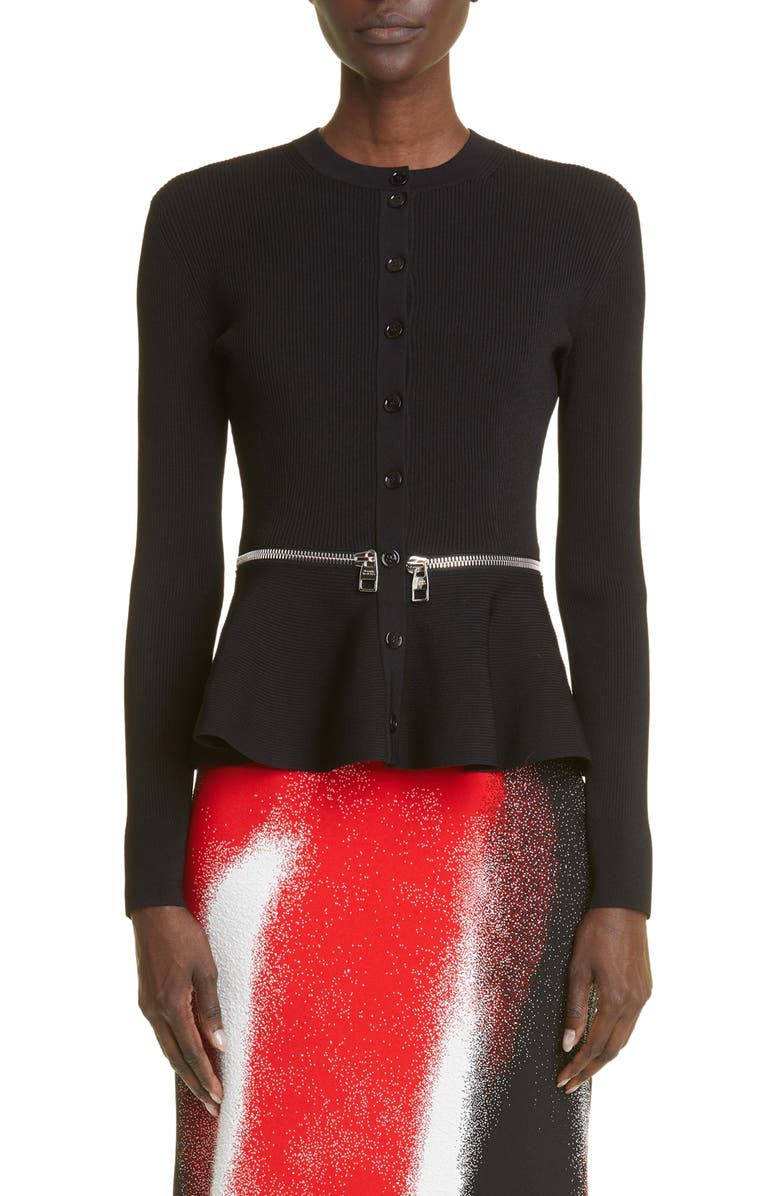 McQueen Rib Peplum Cardigan, Main, color,