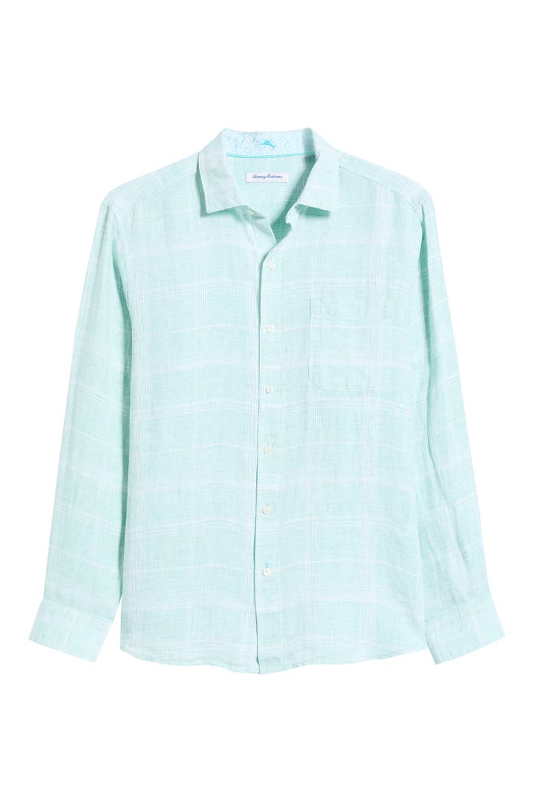 Paradiso Plaid Linen Button-Up Shirt, Alternate, color, SPRITE