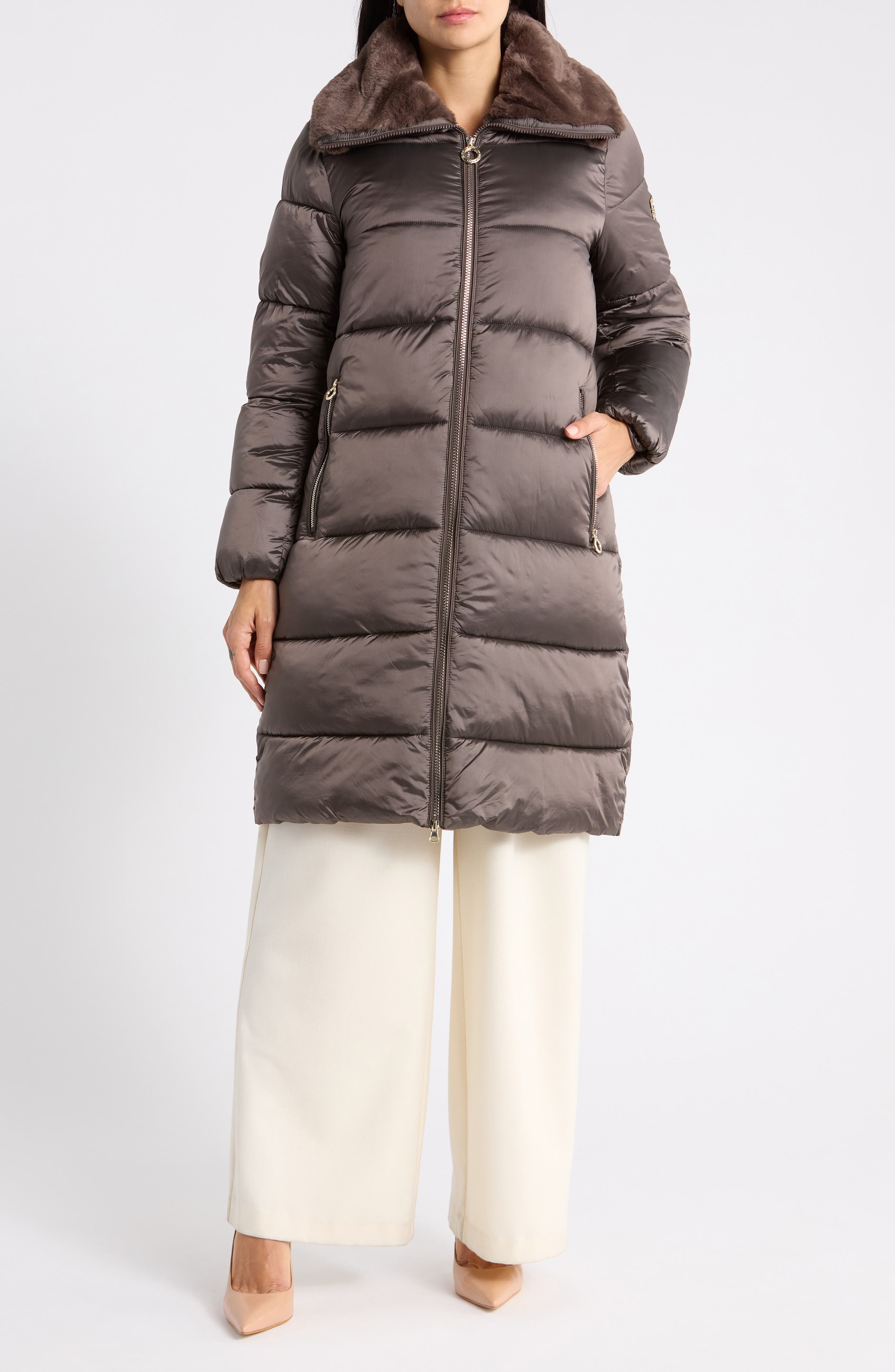 Faux Fur Collar Quilted Puffer Jacket