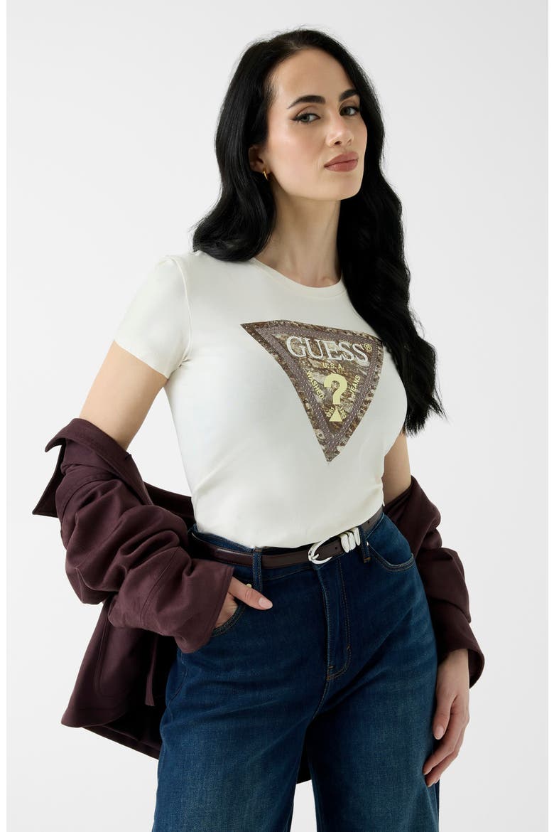 Snakeskin Print Stud Triangle T-Shirt, Alternate, color, CREAM WHITE