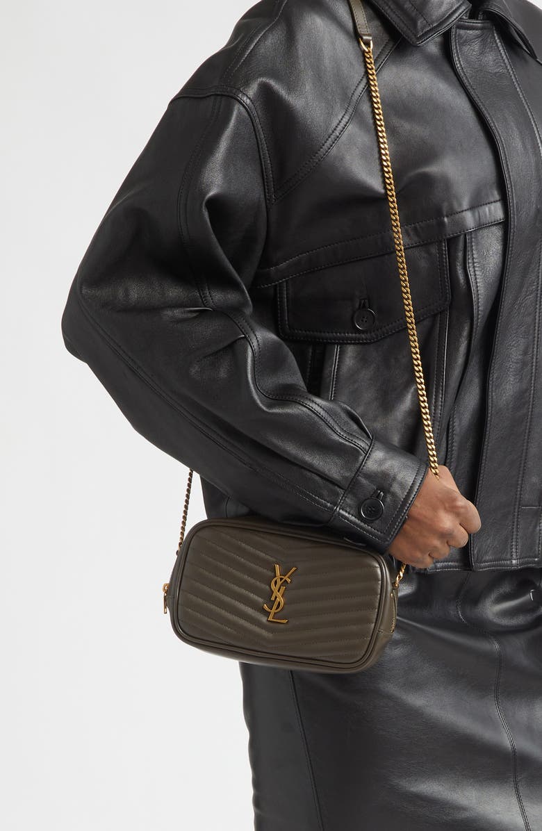 Saint Laurent Mini Lou Matelassé Leather Camera Bag, Alternate, color, Light Musk