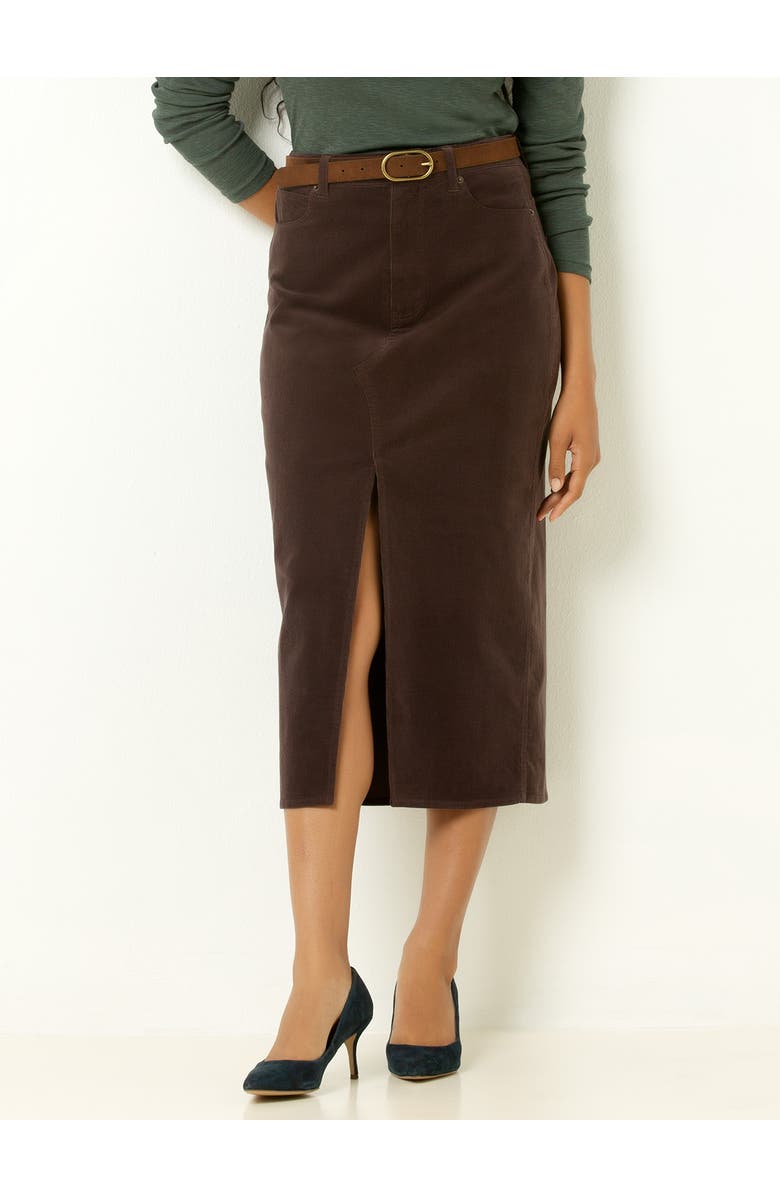 Single Stitch Corduroy Midi Skirt, Main, color, Chocolate