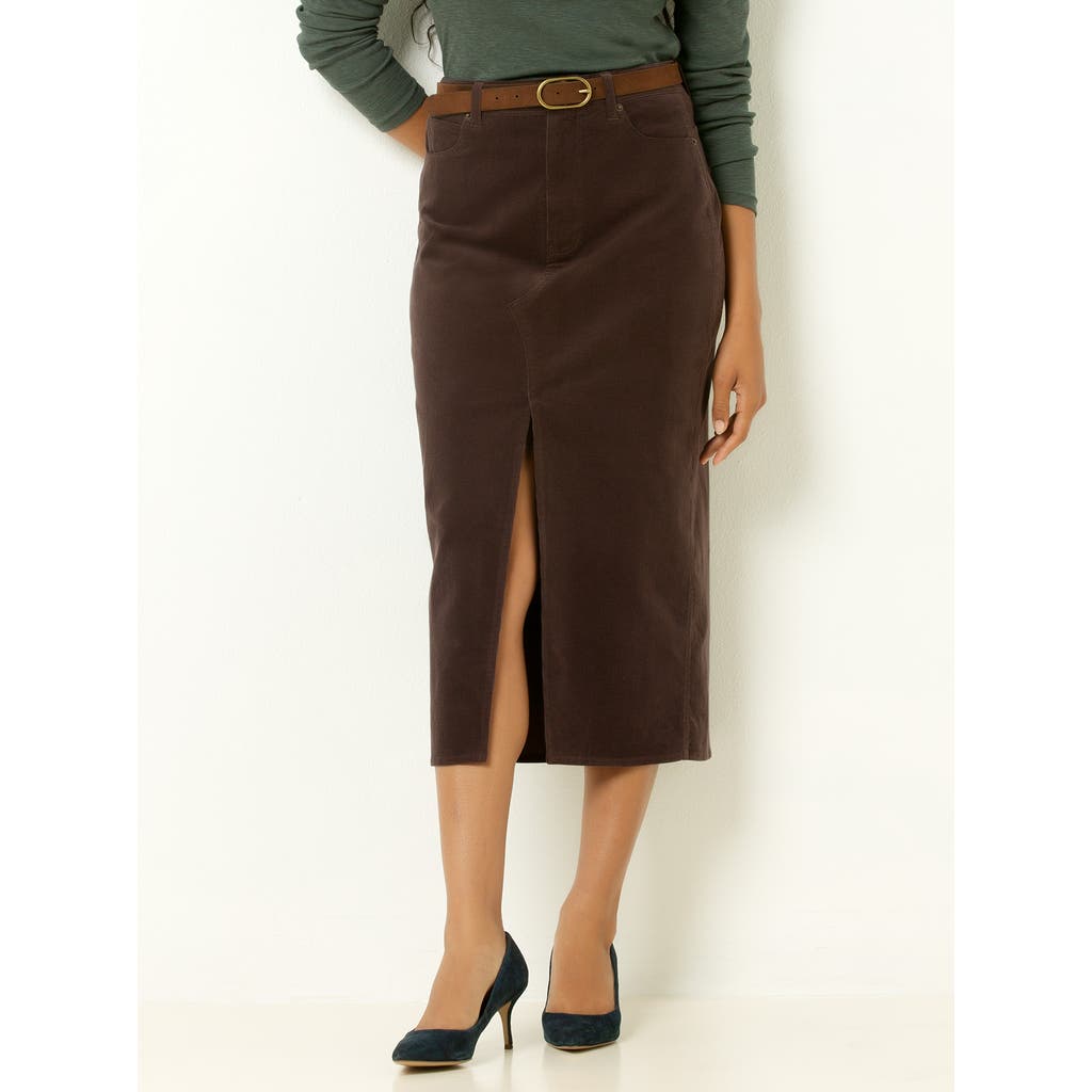 Single Stitch Corduroy Midi Skirt In Brown
