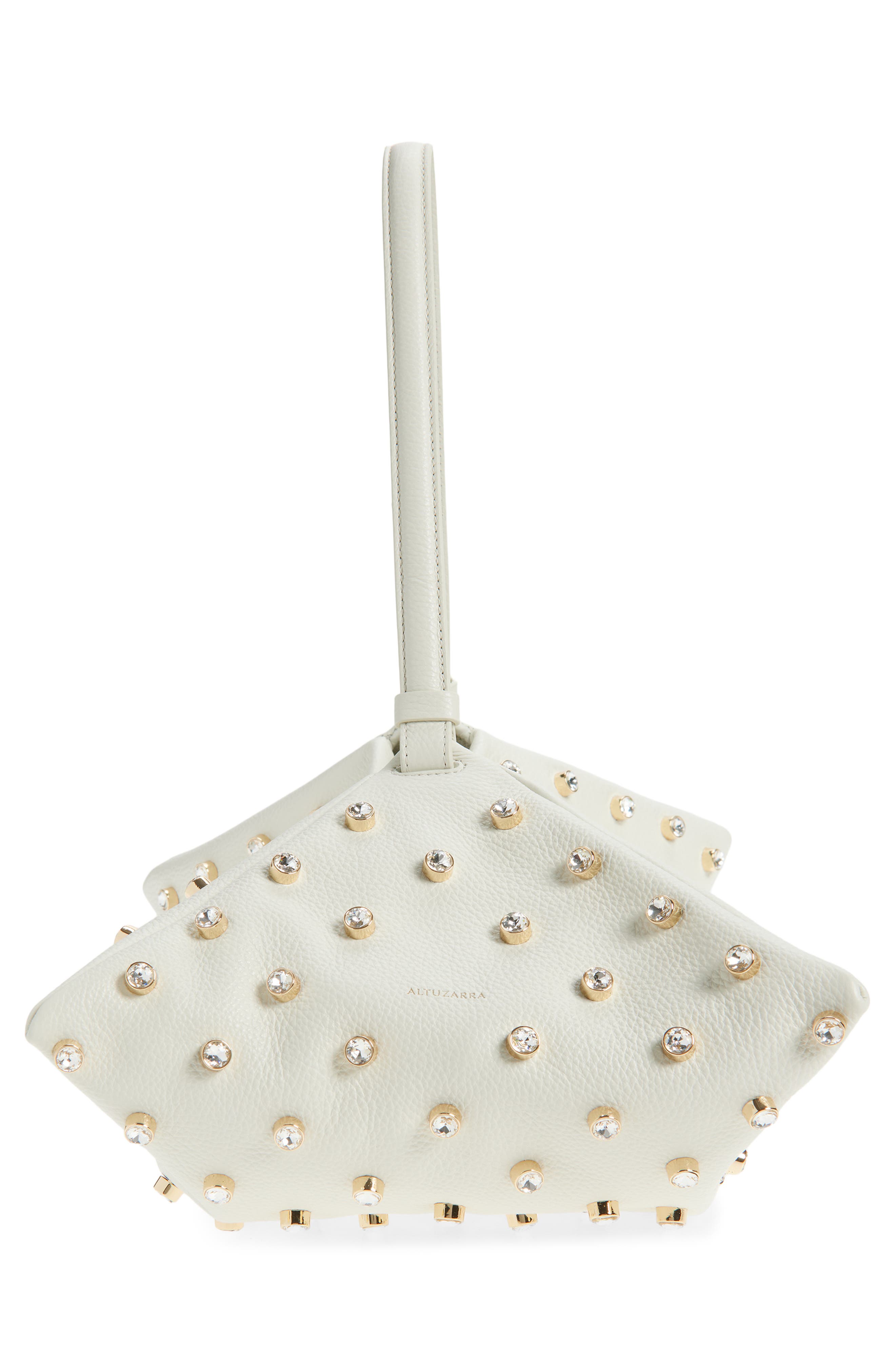Origami Crystal Studded East/West Leather Bag, Alternate, color, 380102 IVORY/ CRYSTAL