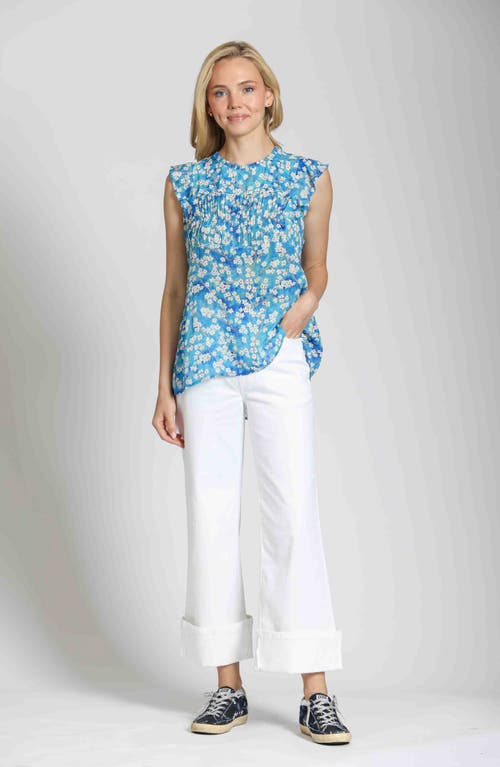 Apny Floral Print Flutter Sleeve Top In Blue Multi