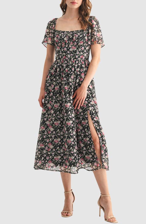 Floral Butterfly Sleeve Midi Dress