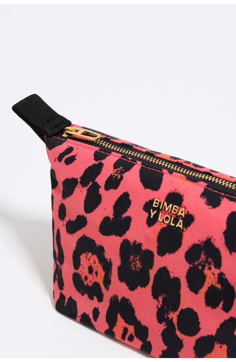 Bimba y Lola Big Electric Leopard print nylon make-up case, Alternate, color, Leopard Electric Pink