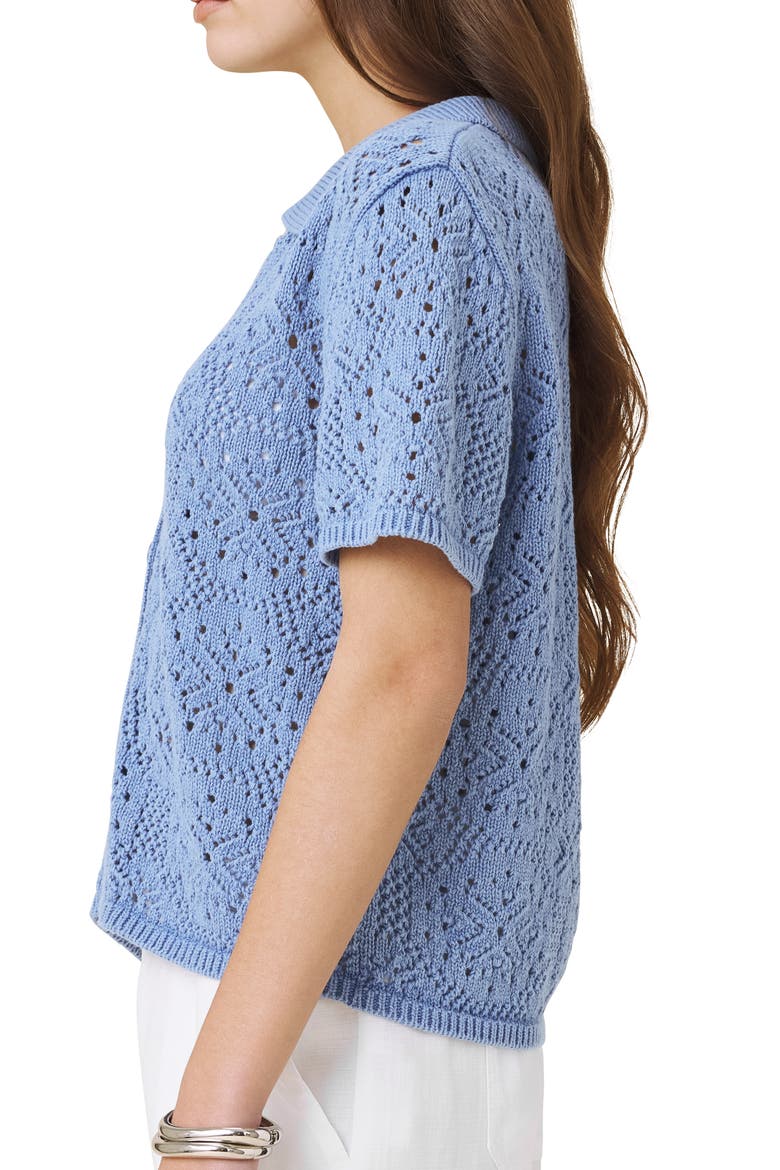 Beckham Crochet Button-Up Cotton Blend Polo, Alternate, color, AZURE BLUE