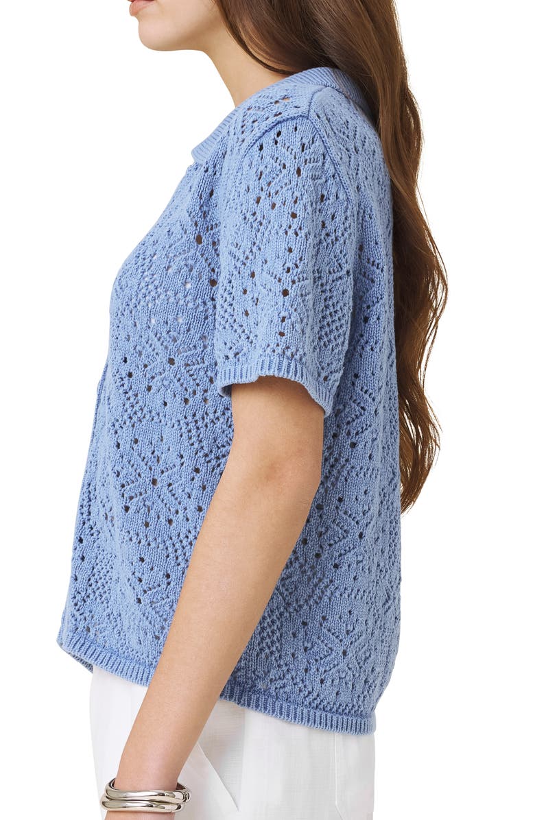 Splendid Beckham Crochet Button-Up Cotton Blend Polo, Alternate, color, Azure Blue
