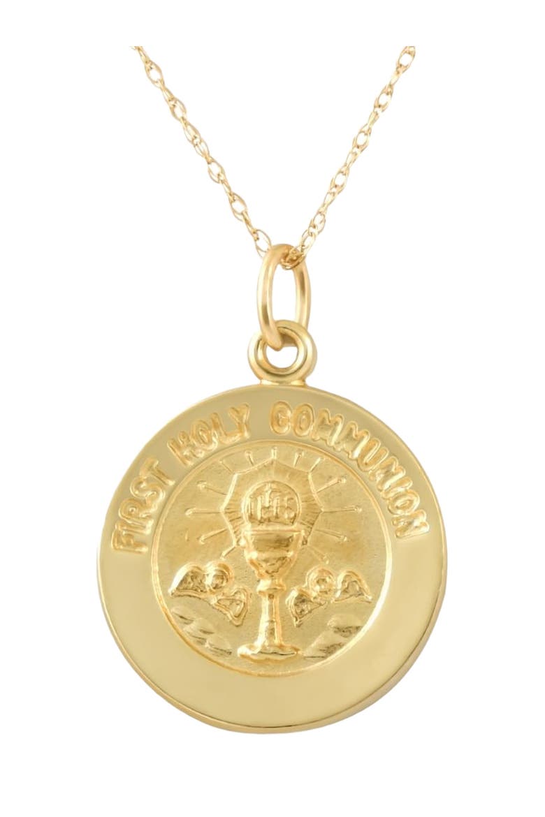 14k Gold First Holy Communion Medal Pendant .5" Tall 1.5 Grams, Main, color, Yellow Gold