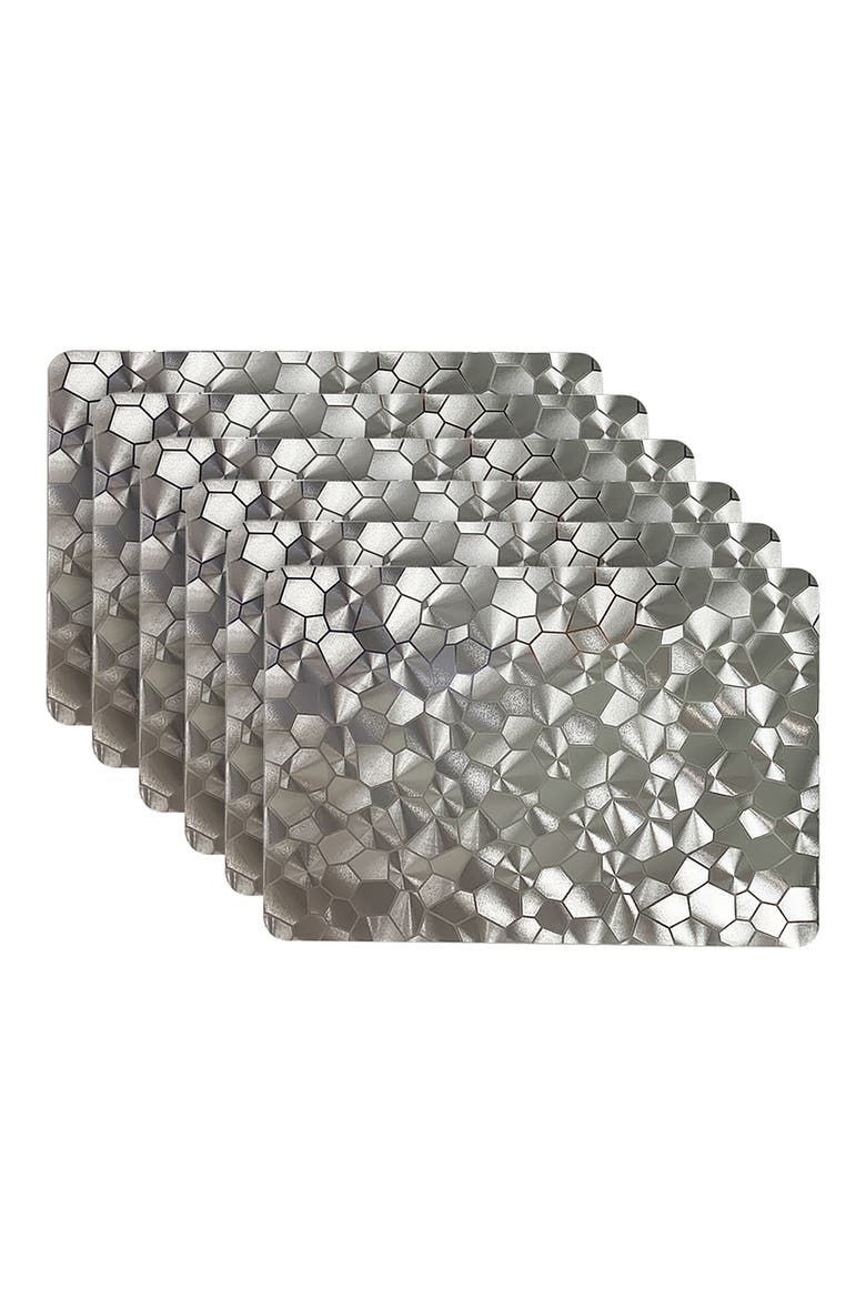 Mirrored Set of 6 Placemats, Main, color, SILVER