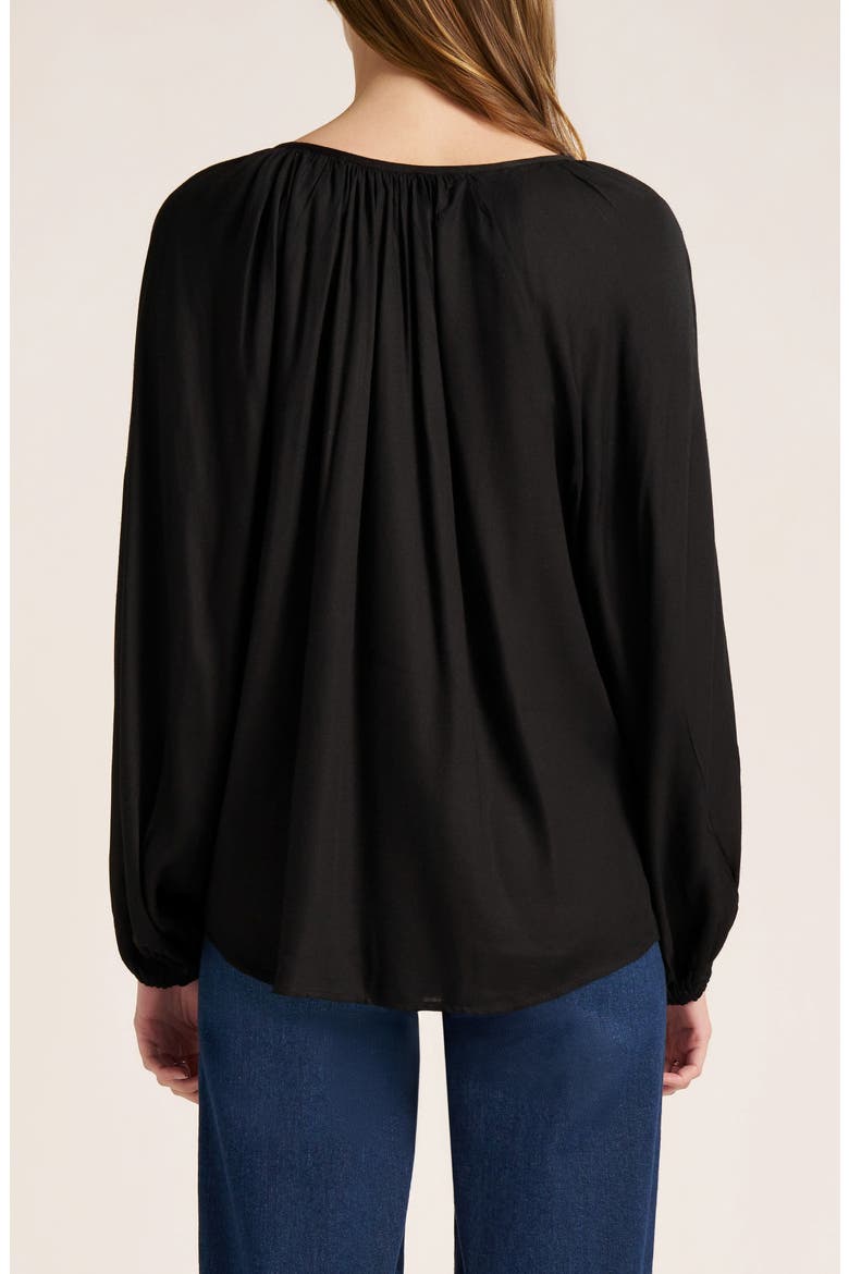 Tie Neck Raglan Sleeve Top, Alternate, color, BLACK