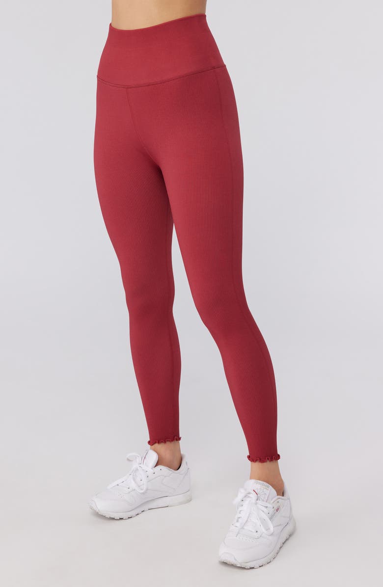 Spiritual Gangster Love Sculpt Rib Ruffle Cuff Leggings, Alternate, color, 