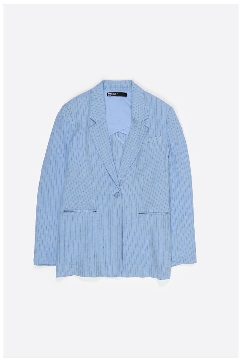 Striped Washed Tailored Jacket, Alternate, color, LIGHT BLUE