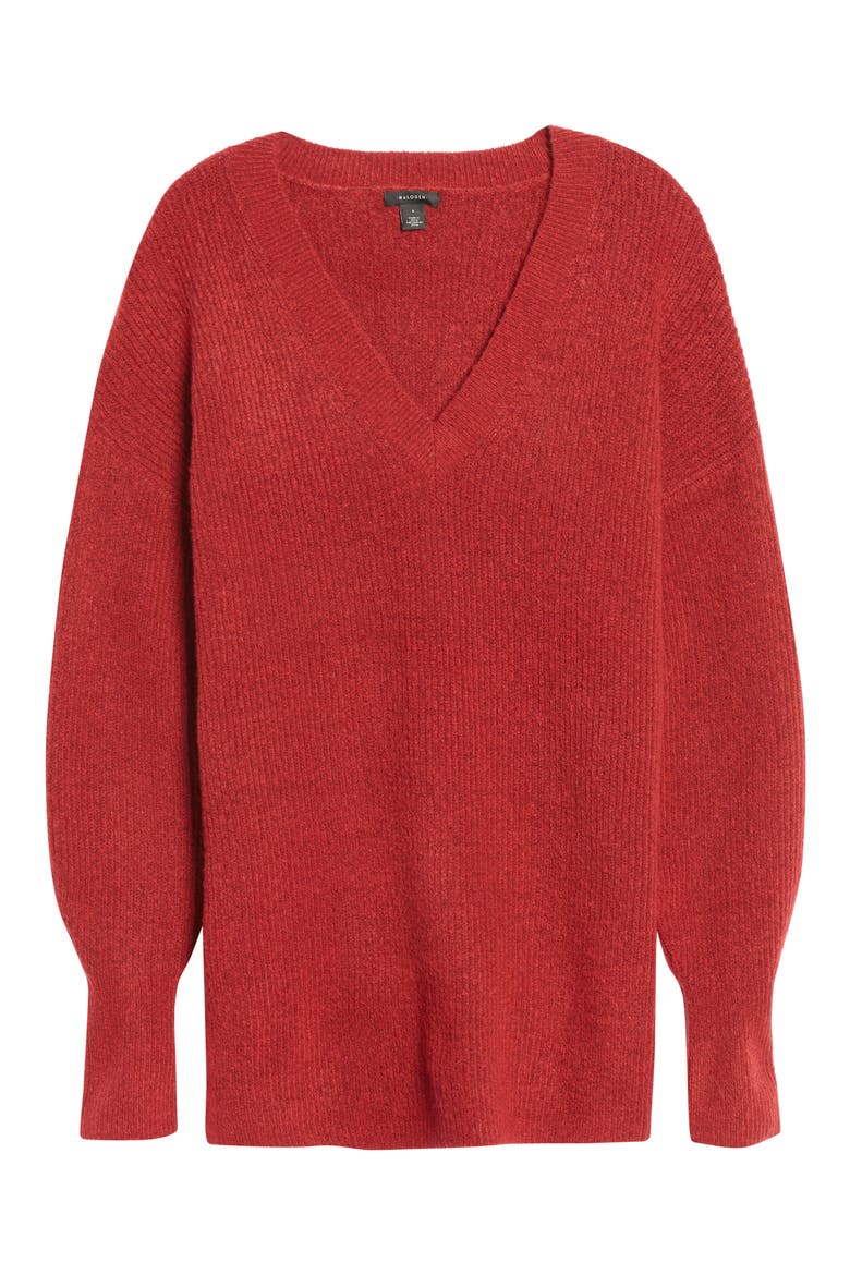 Cozy V-Neck Tunic Sweater, Alternate, color, RED CHILI