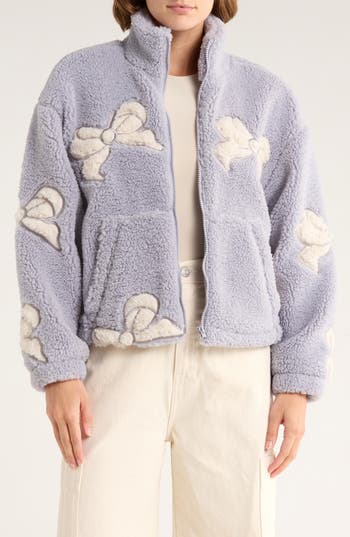 Thread & Supply Bow Patch Faux Shearling Jacket In Purple
