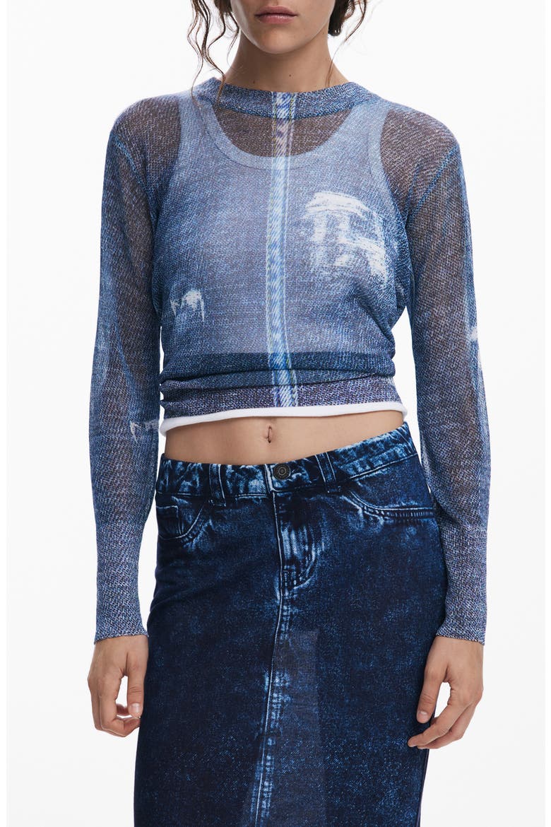 Open Stitch Crop Sweater, Main, color, BLUE