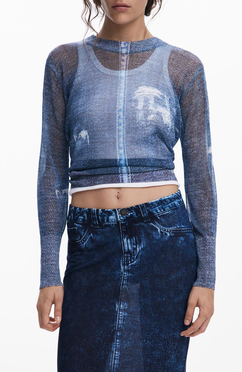 Desigual Open Stitch Crop Sweater, Main, color,