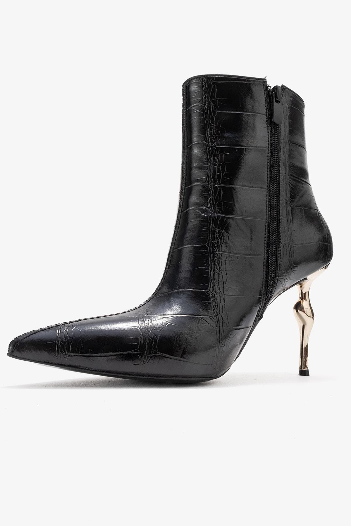 Prologue Shoes Crista Pointed Toe Bootie, Alternate, color, Black Print Faux Leather