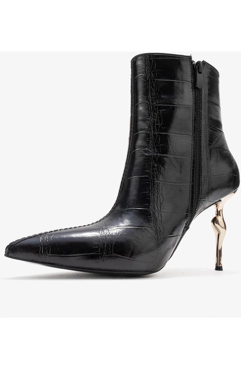 Prologue Shoes Crista Pointed Toe Bootie, Alternate, color, Black Print Faux Leather