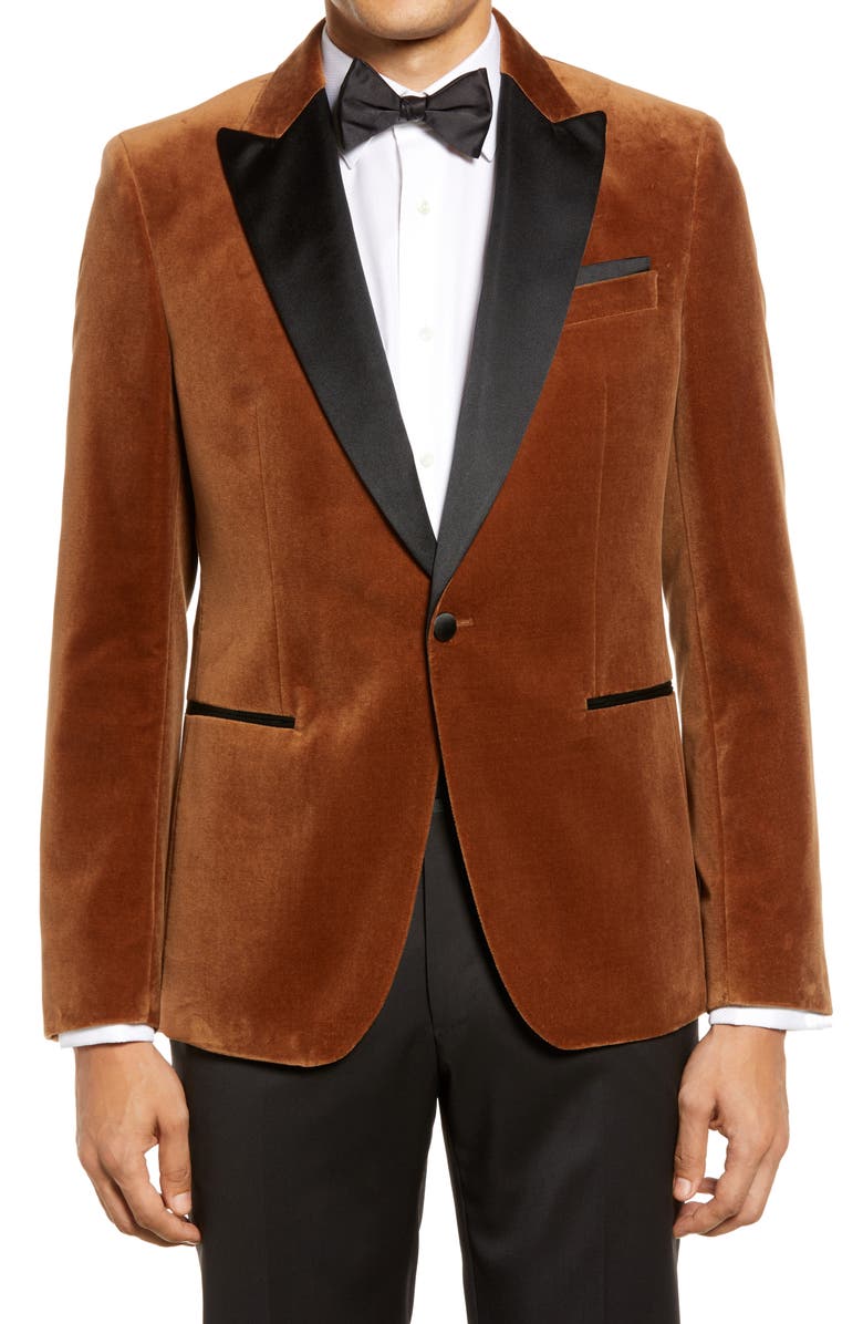BOSS Hugo Brown Velvet Tuxedo Jacket, Main, color, 