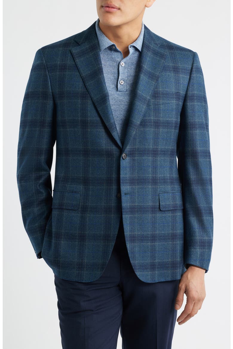 Siena Regular Fit Windowpane Check Brushed Wool Sport Coat, Main, color, GREEN