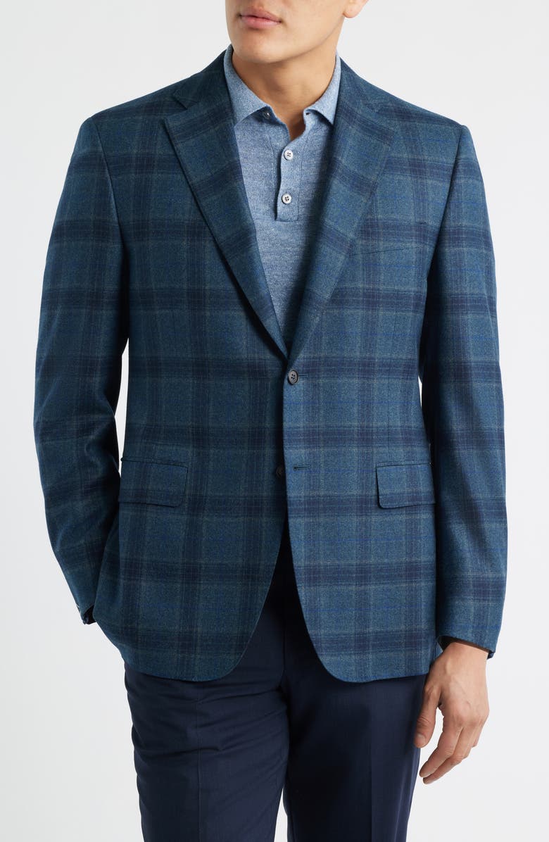 Canali Siena Regular Fit Windowpane Check Brushed Wool Sport Coat, Main, color, Green