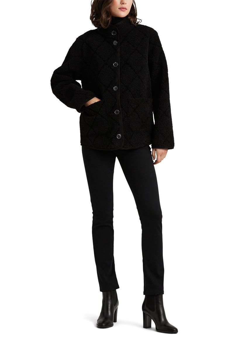 Quilted Faux Shearling Jacket, Alternate, color, BLACK