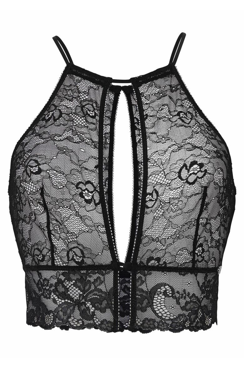 Lace Keyhole Lingerie Top, Alternate, color, Black