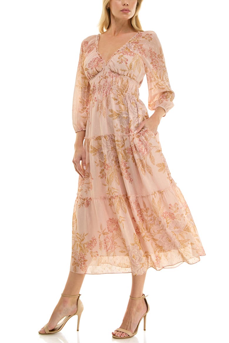 Tiered Midi Dress, Alternate, color, ROSEWATER FLORAL