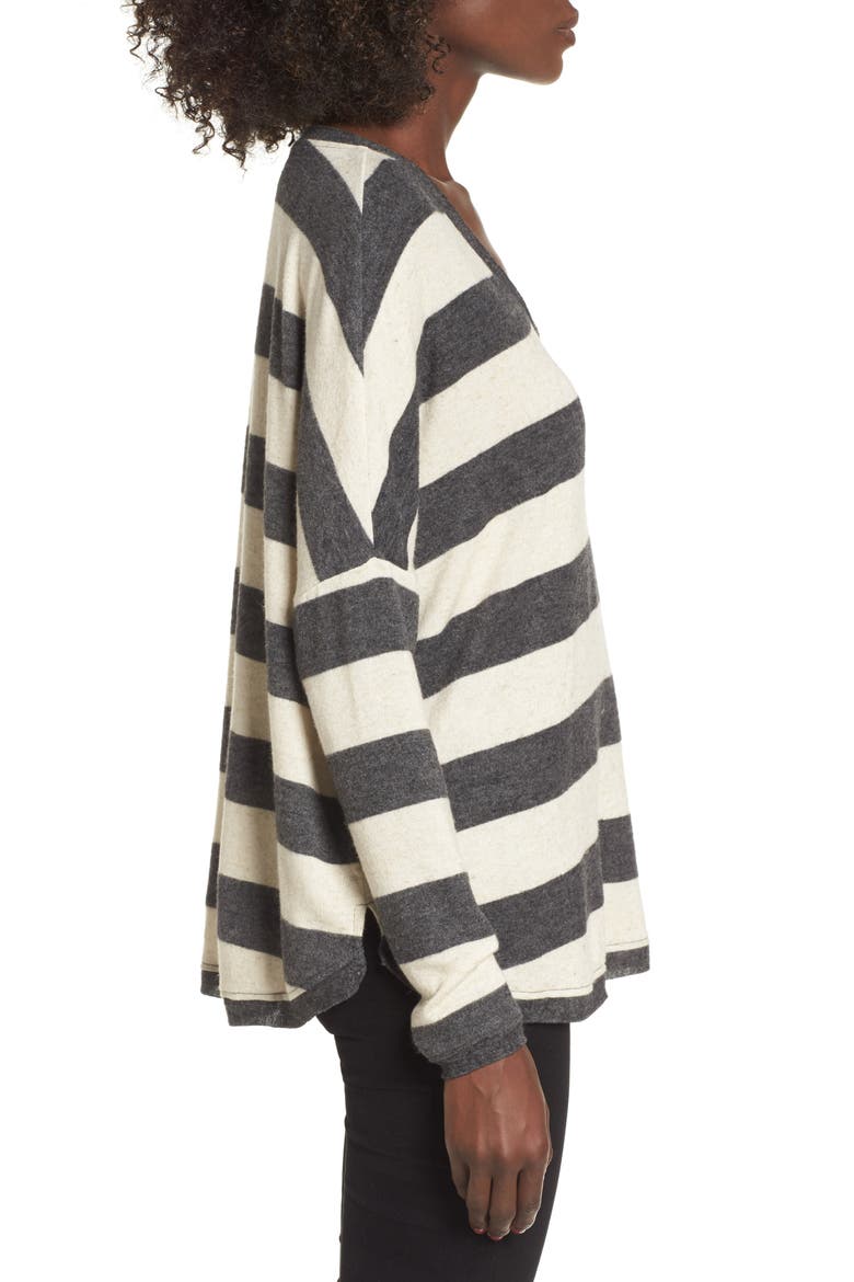 Stripe Cozy Tee, Alternate, color, OATMEAL/ CHARCOAL
