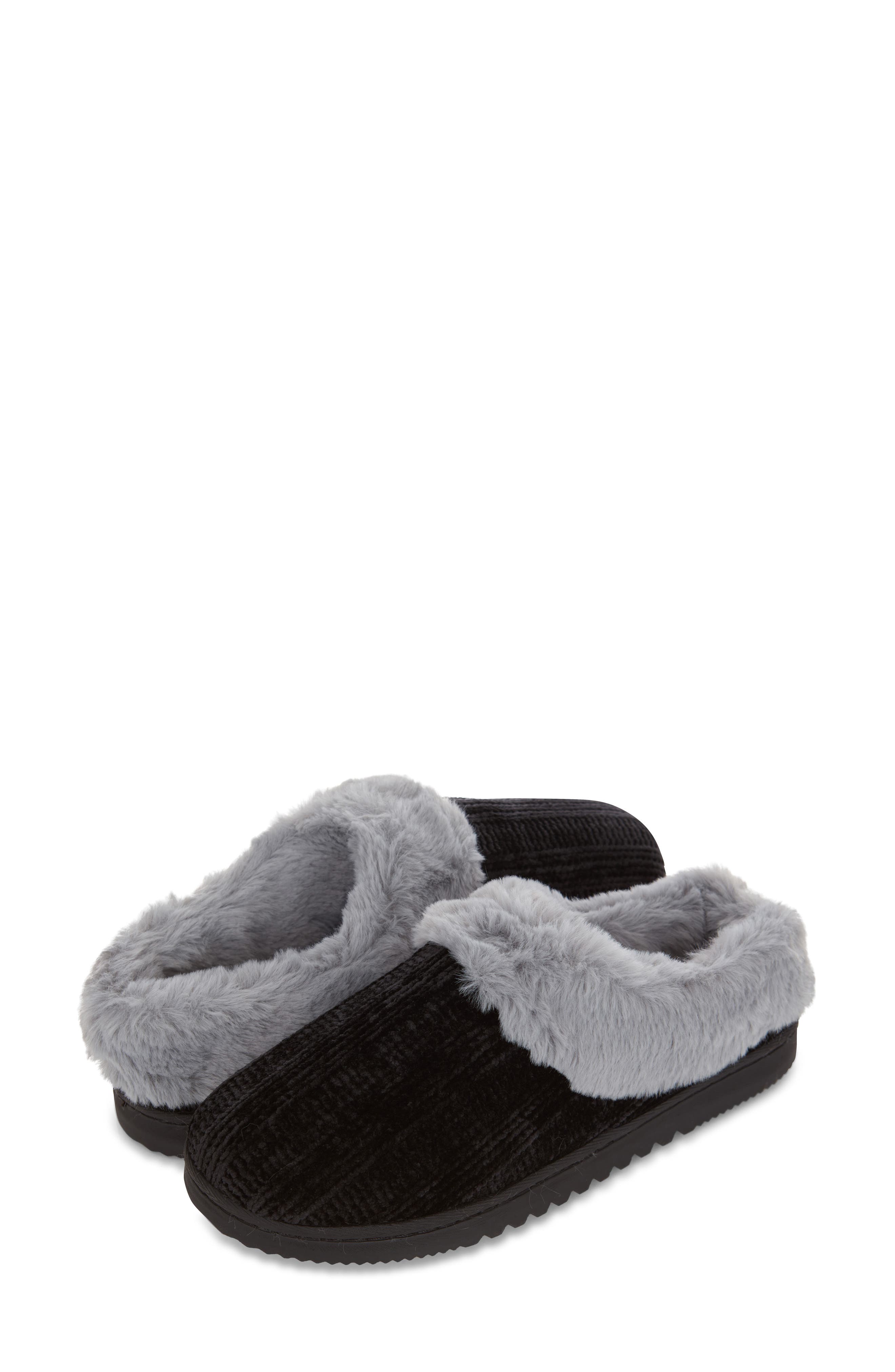 Chenille Faux Shearling Lined Slipper, Alternate, color, BLACK
