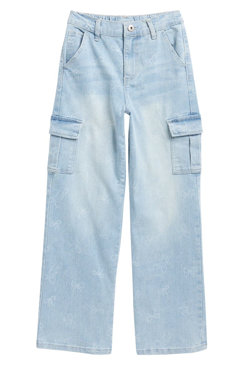 Kids' Bow Cargo Jeans, Main, color, LIGHT BLUE