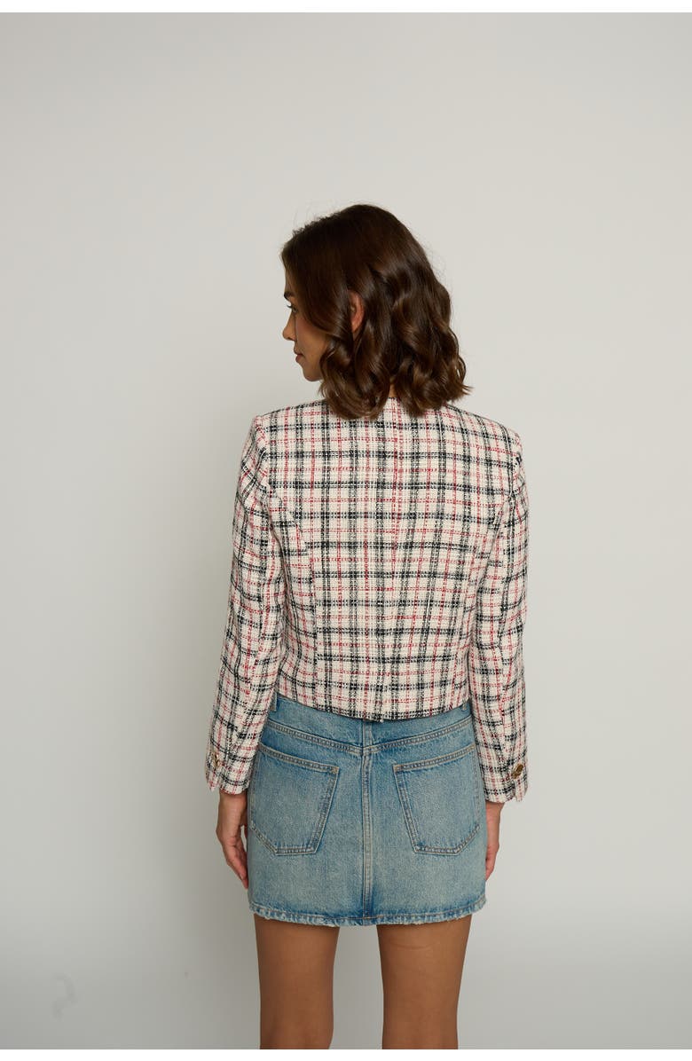 Central Park West Plaid Big Button Collarless Jacket, Alternate, color, 