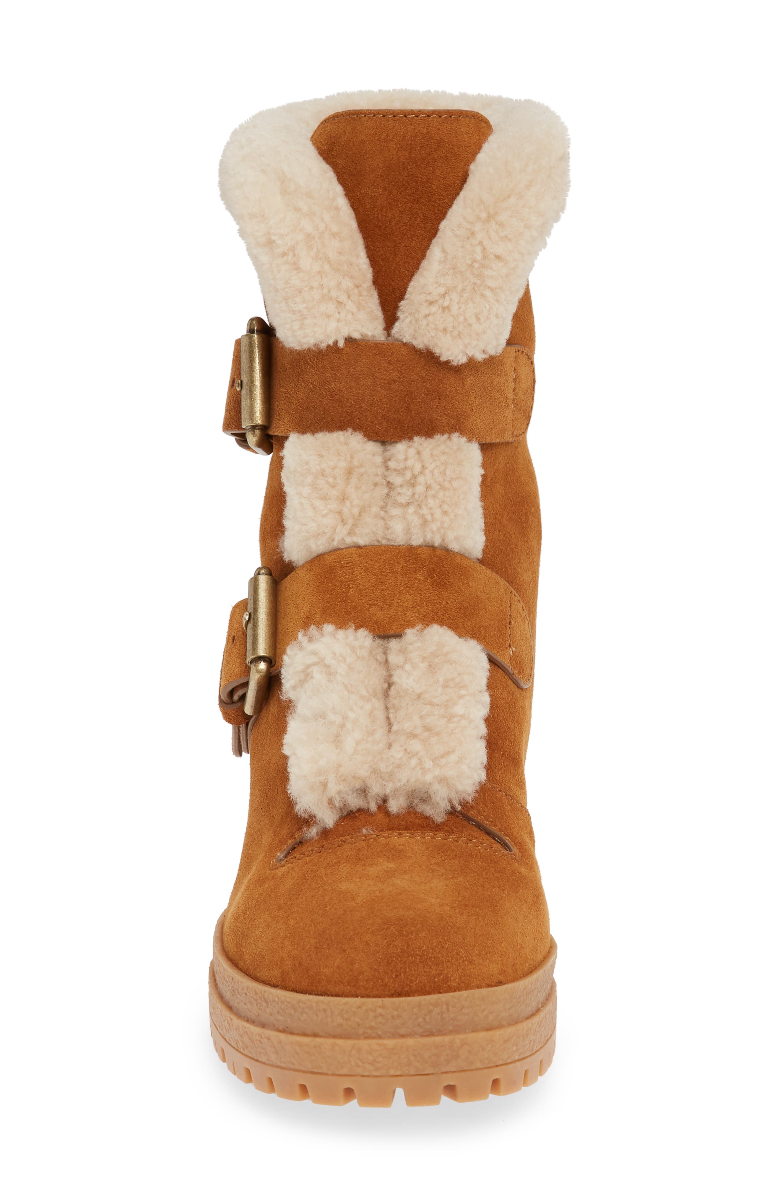See by Chloé Brandie Genuine Shearling Buckle Bootie, Alternate, color, 