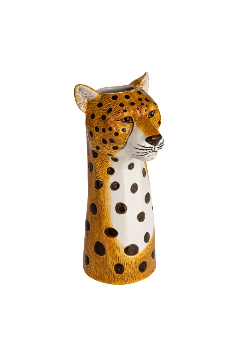 Hand-Painted Decorative Stoneware Cheetah Vase, Main, color, Orange
