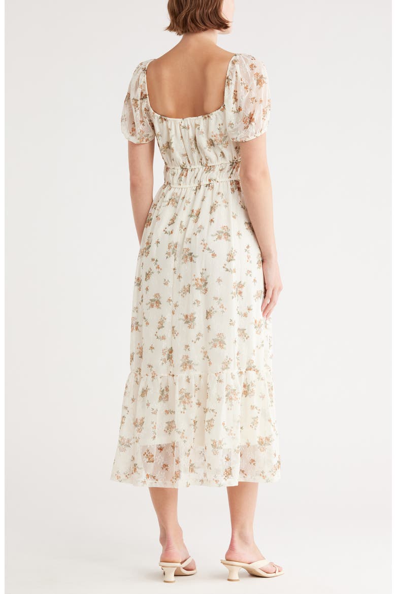 Puff Sleeve Midi Dress, Alternate, color, CREAM MULTI