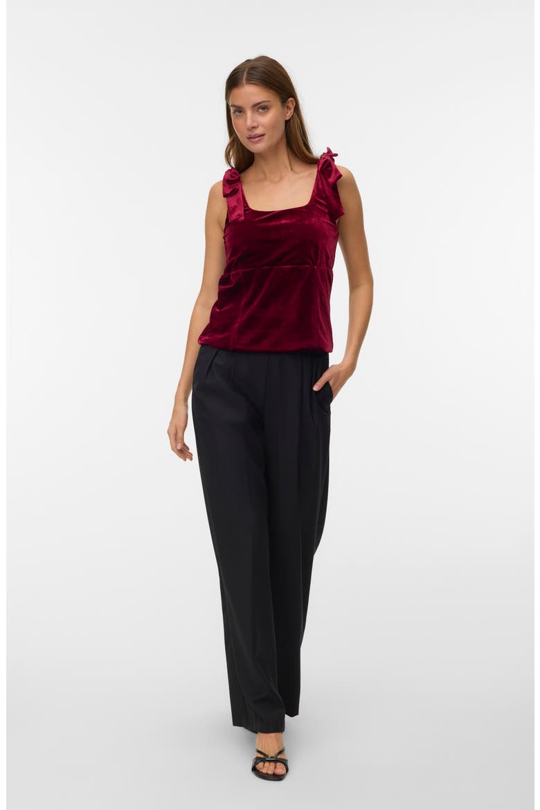 Vida Tie Strap Velvet Top, Alternate, color, RUMBA RED